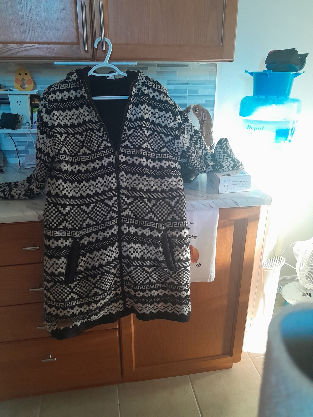 Black & Cream Patterned Hooded Coatigan - Women